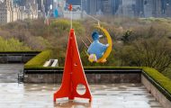 A Blue Sculpture of Big Bird is on the Met Rooftop