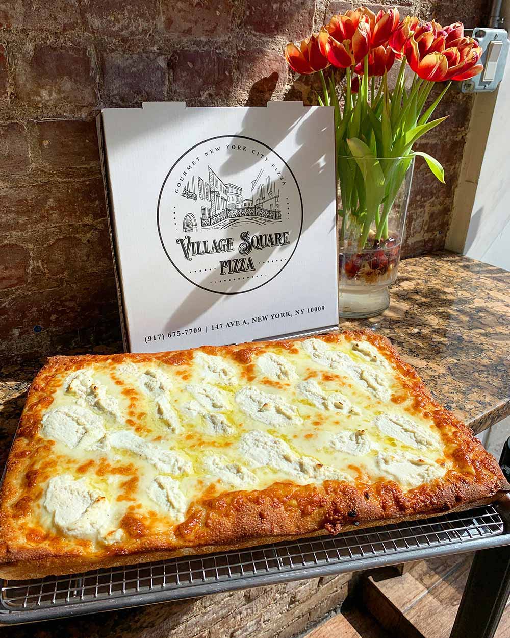 village square pizza white square