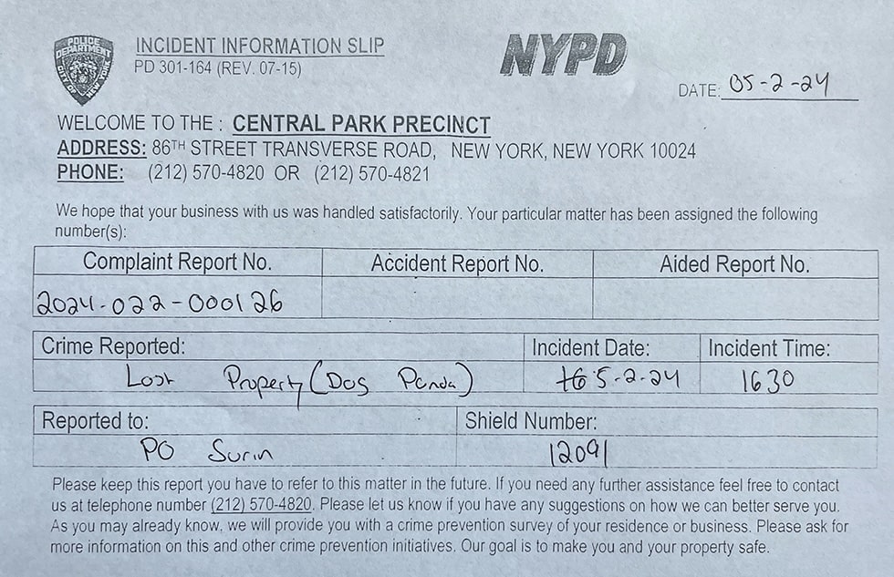 stolen dog panda police report